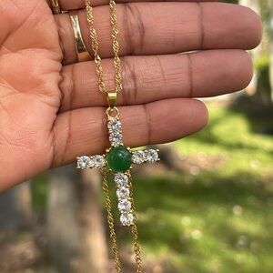 Gold and Green Cross Necklace